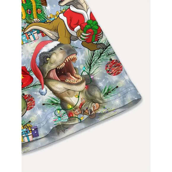 T Rex Dino Christmas Graphics Hawaiian Collared Casual Party Shirt Men's XXL #L - Picture 4 of 5